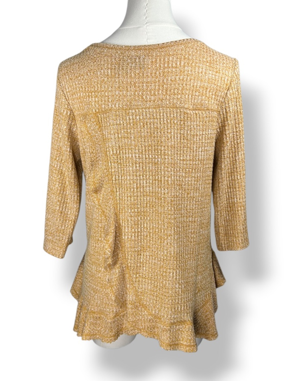 4/$20 Anthropologie Saturday Sunday Wendy Waffle Knit Top Mustard Ruffle Hem M - Picture 2 of 7